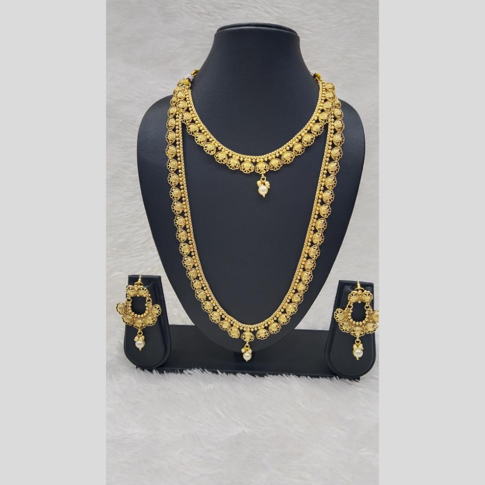 Manisha Jewellery Antique Double Layer with Pearl Drop Necklace Set