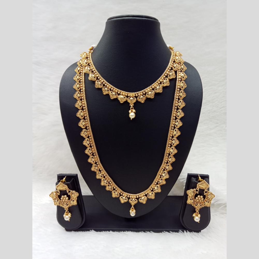 Manisha Jewellery Antique Double Layer with Pearl Drop Necklace Set