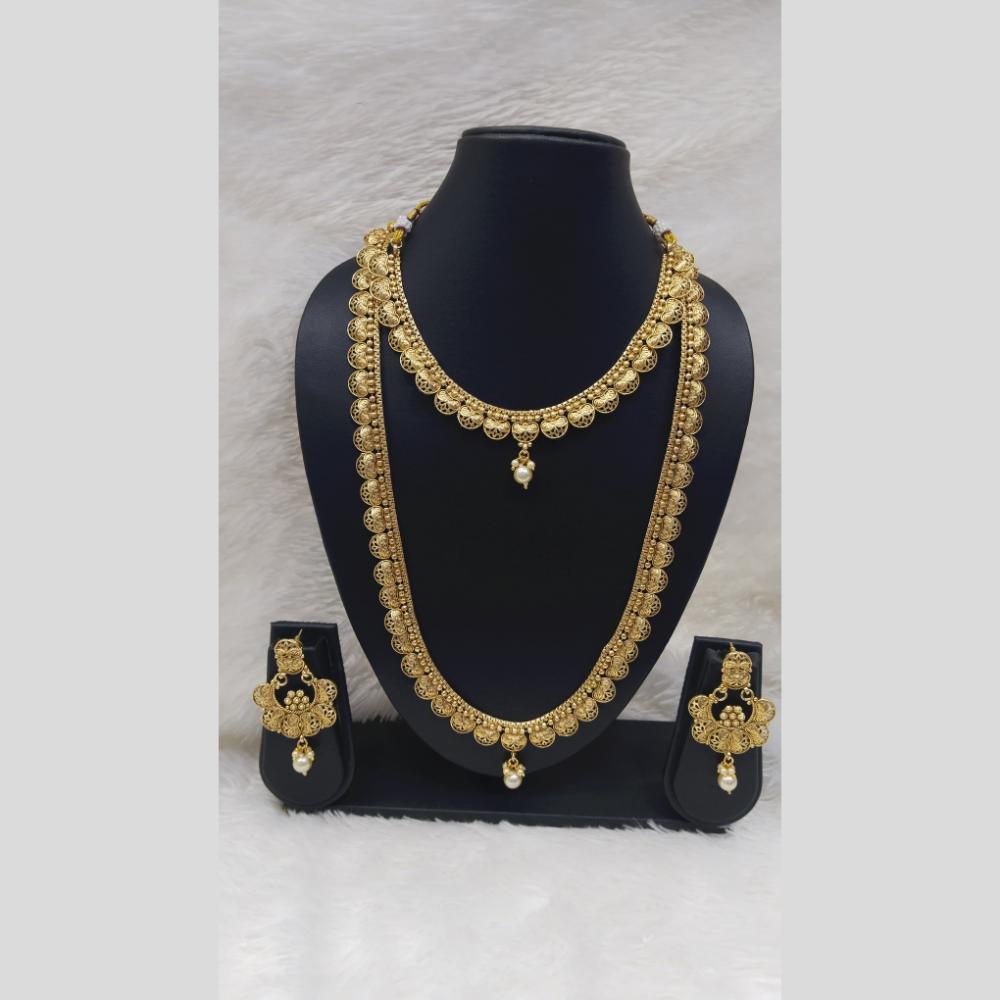 Manisha Jewellery Antique Double Layer with Pearl Drop Necklace Set