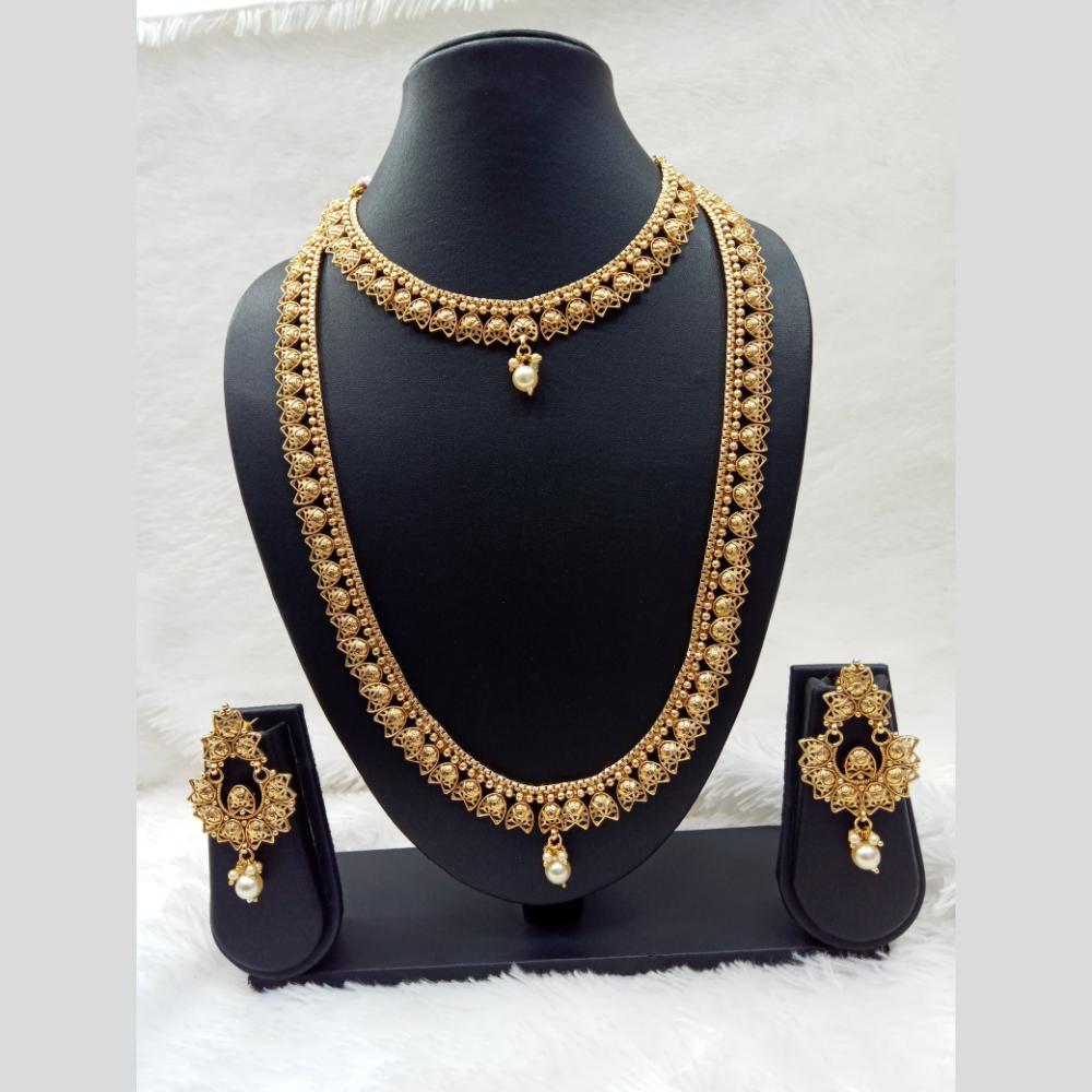 Manisha Jewellery Antique Double Layer with Pearl Drop Necklace Set