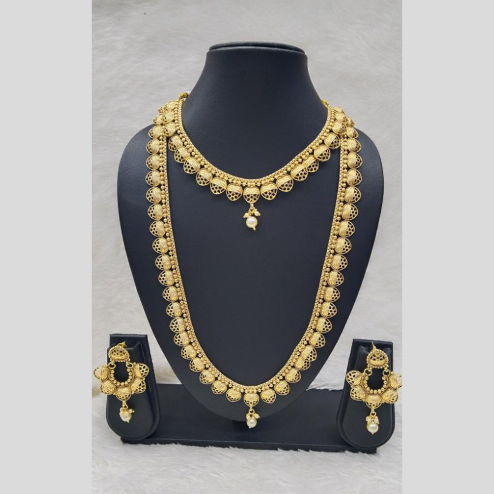 Manisha Jewellery Antique Double Layer with Pearl Drop Necklace Set