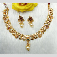 Manisha Jewellery Antique Finish Pota Stone Necklace Set with Pearl Drop