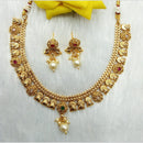 Manisha Jewellery Antique Finish Pota Stone Necklace Set with Pearl Drop