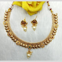 Manisha Jewellery Antique Finish Pota Stone Necklace Set with Pearl Drop