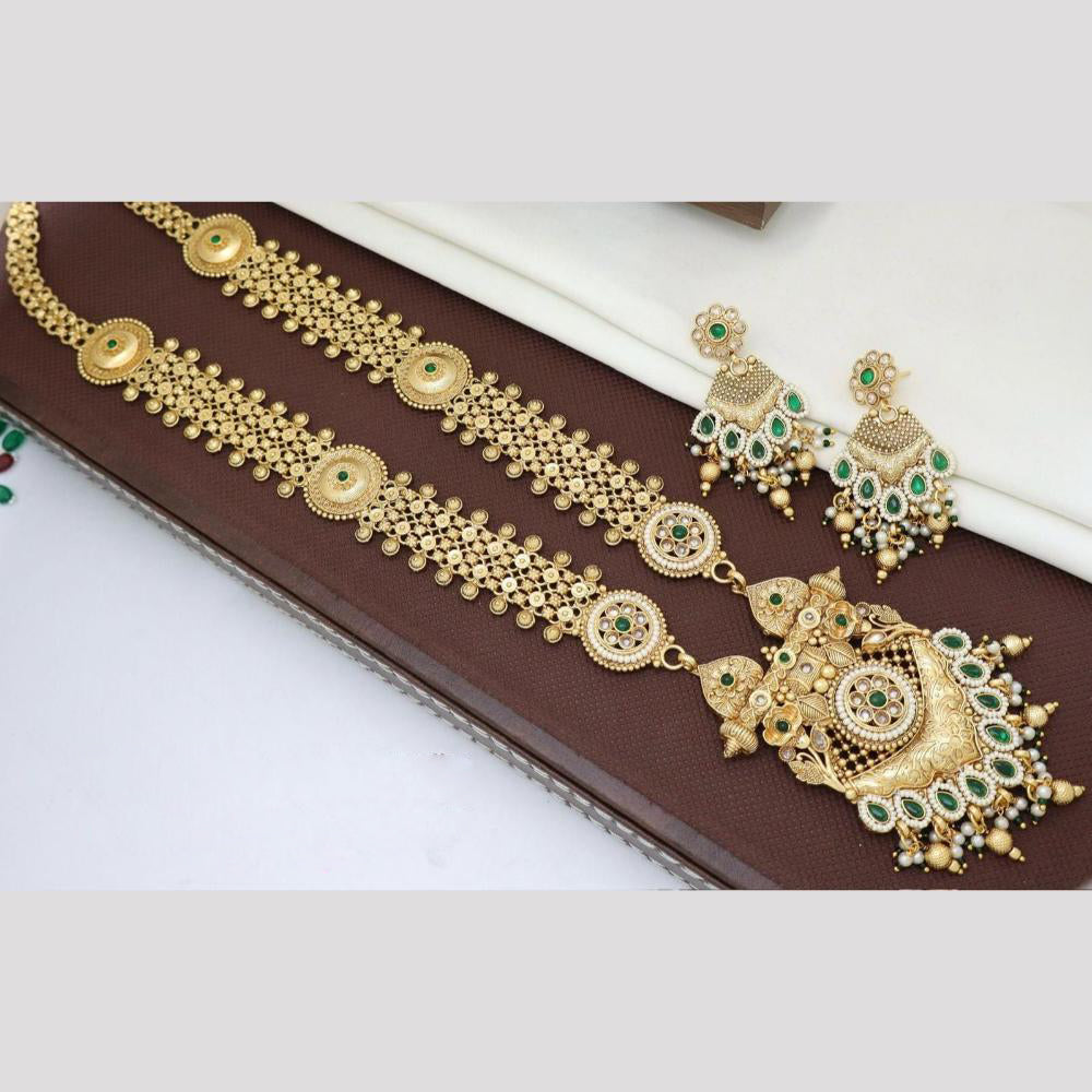 Manisha Jewellery Ethnic Sparkle Gold Plated  Pota Stone And Pearl Long Necklace Set