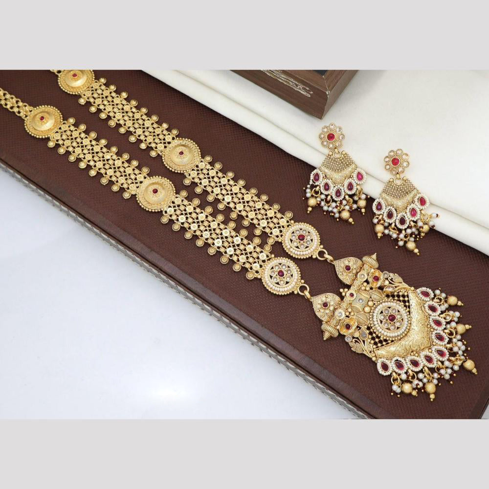 Manisha Jewellery Ethnic Sparkle Gold Plated  Pota Stone And Pearl Long Necklace Set