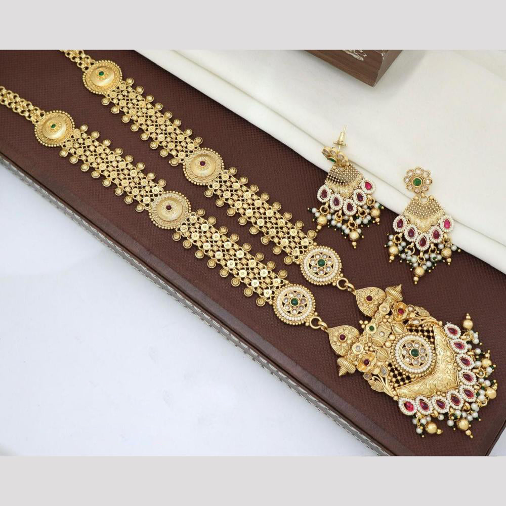 Manisha Jewellery Ethnic Sparkle Gold Plated  Pota Stone And Pearl Long Necklace Set