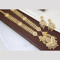 Manisha Jewellery Ethnic Sparkle Gold Plated  Pota Stone And Pearl Long Necklace Set