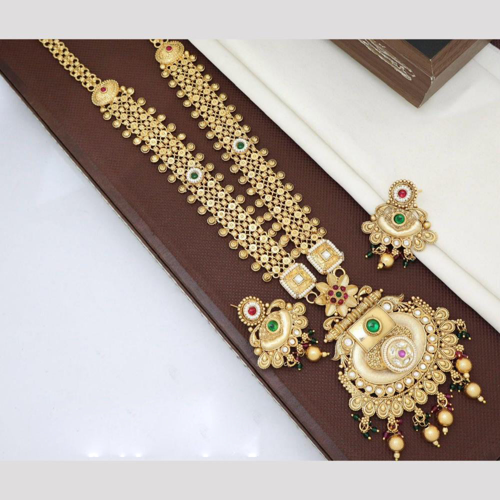 Manisha Jewellery Ethnic Sparkle Gold Plated  Pota Stone And Pearl Long Necklace Set