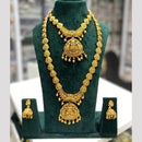 Manisha Jewellery Elegance Sparkle Gold Plated Pota Stone And Pearl Temple Double Necklace Set