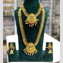 Manisha Jewellery Elegance Sparkle Gold Plated Pota Stone And Pearl Temple Double Necklace Set