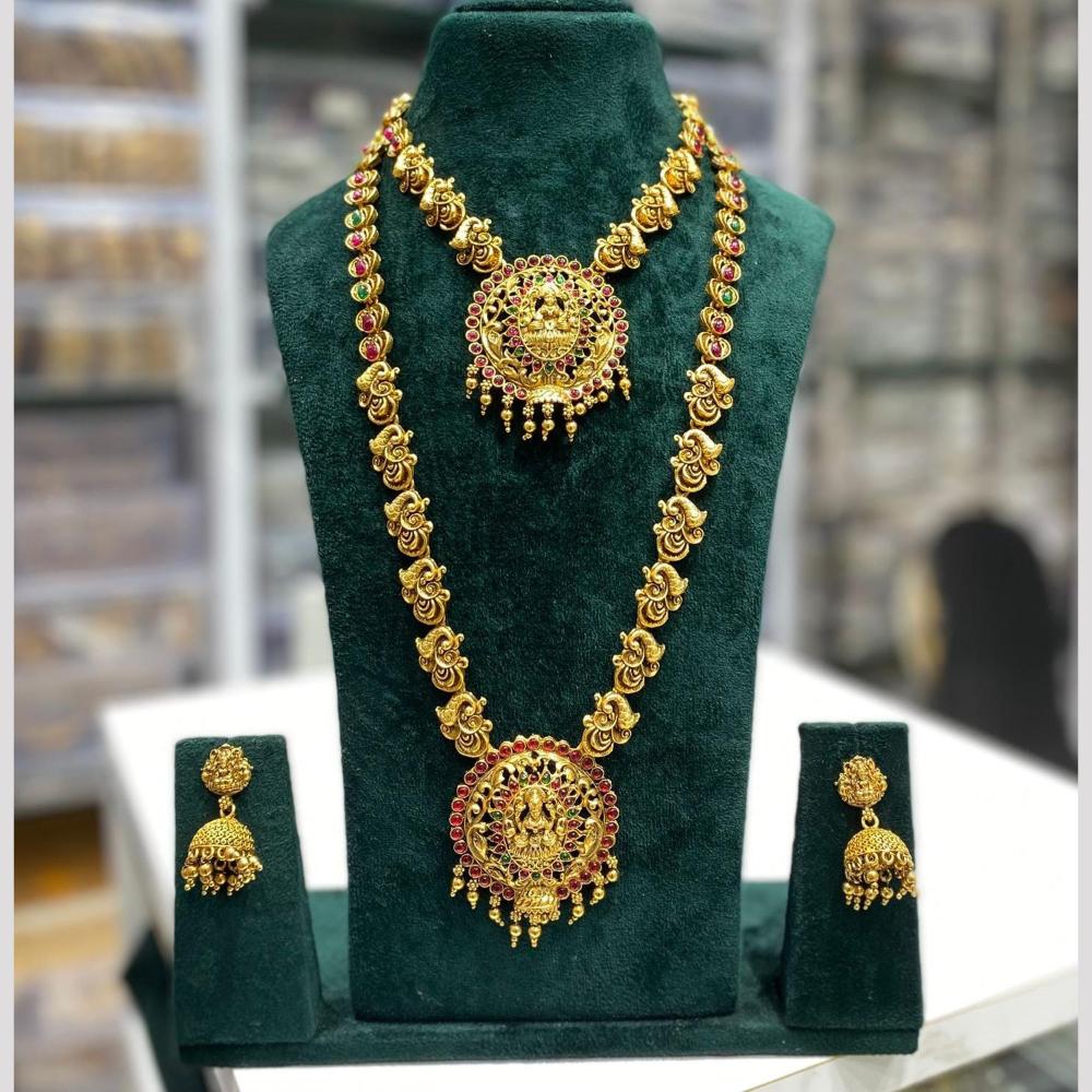 Manisha Jewellery Elegance Sparkle Gold Plated Pota Stone And Pearl Temple Double Necklace Set