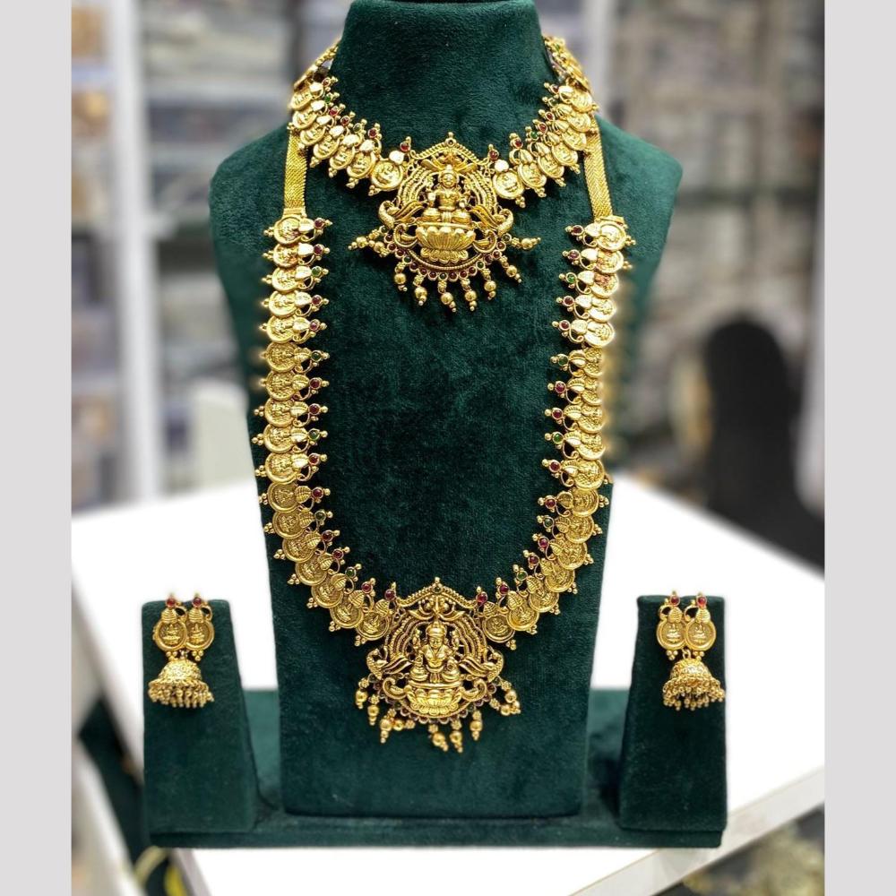 Manisha Jewellery Elegance Sparkle Gold Plated Pota Stone And Pearl Temple Double Necklace Set