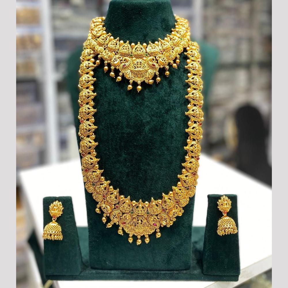 Manisha Jewellery Elegance Sparkle Gold Plated Pota Stone And Pearl Temple Double Necklace Set