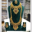 Manisha Jewellery Elegance Sparkle Gold Plated Pota Stone And Pearl Temple Double Necklace Set