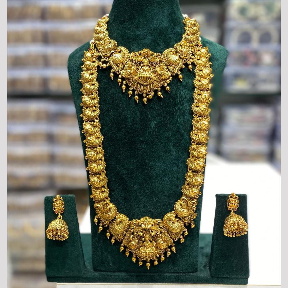 Manisha Jewellery Elegance Sparkle Gold Plated Pota Stone And Pearl Temple Double Necklace Set