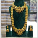 Manisha Jewellery Elegance Sparkle Gold Plated Pota Stone And Pearl Temple Double Necklace Set