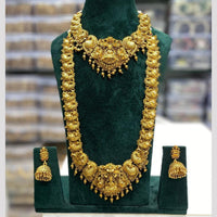 Manisha Jewellery Elegance Sparkle Gold Plated Pota Stone And Pearl Temple Double Necklace Set