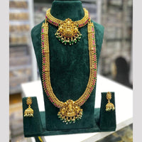 Manisha Jewellery Elegance Sparkle Gold Plated Pota Stone And Pearl Temple Double Necklace Set