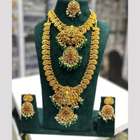 Manisha Jewellery Elegance Sparkle Gold Plated Pota Stone And Pearl Temple Double Necklace Set