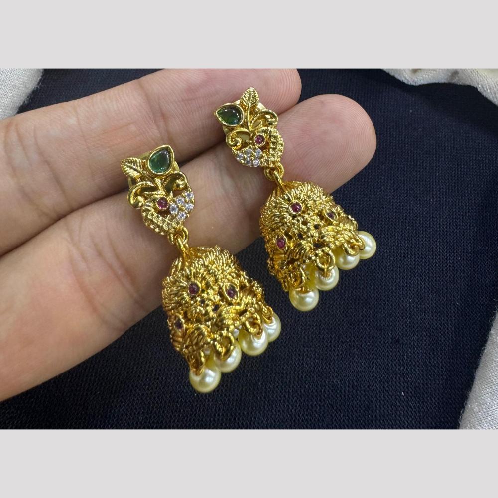 Manisha Jewellery Elegant Gold Plated Pota Stone And Austrian Jhumki Earrings
