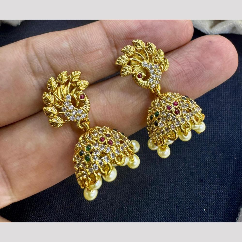 Manisha Jewellery Elegant Gold Plated Pota Stone And Austrian Jhumki Earrings