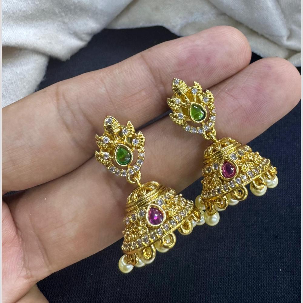 Manisha Jewellery Elegant Gold Plated Pota Stone And Austrian Jhumki Earrings