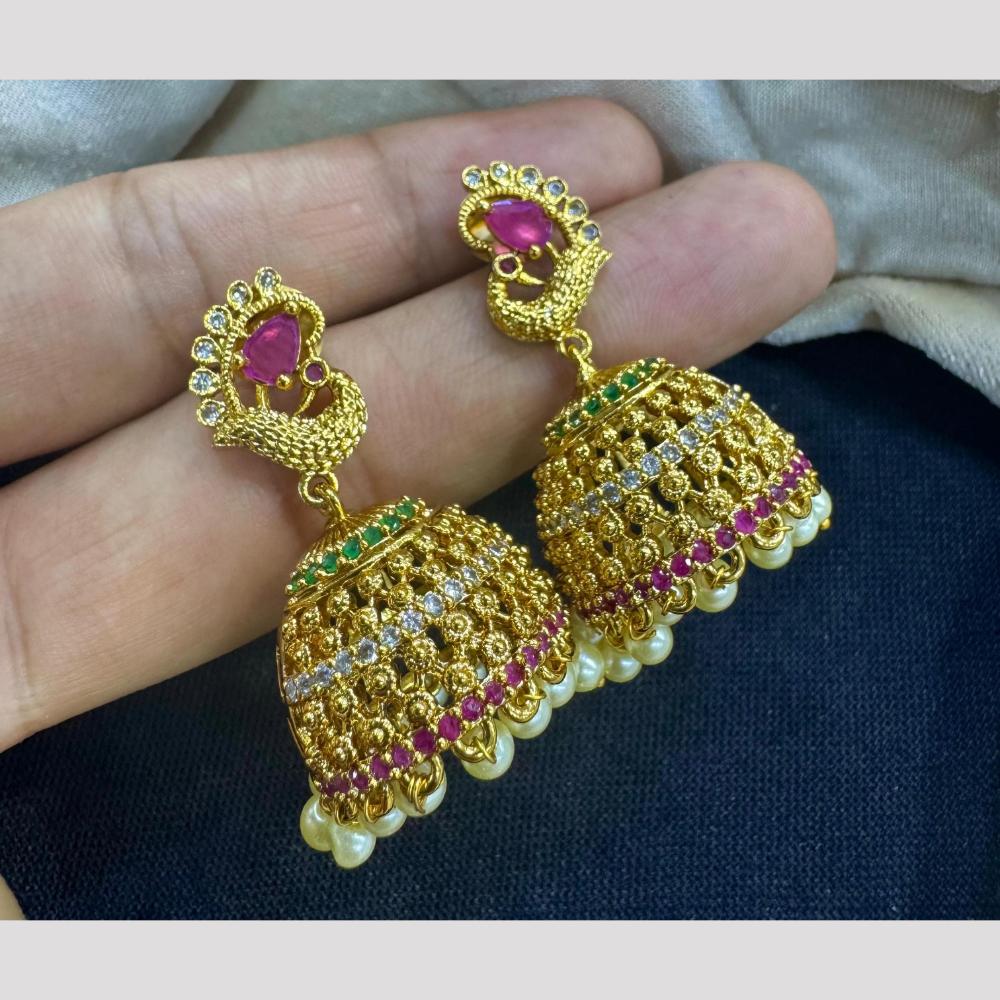 Manisha Jewellery Elegant Gold Plated Pota Stone And Austrian Jhumki Earrings
