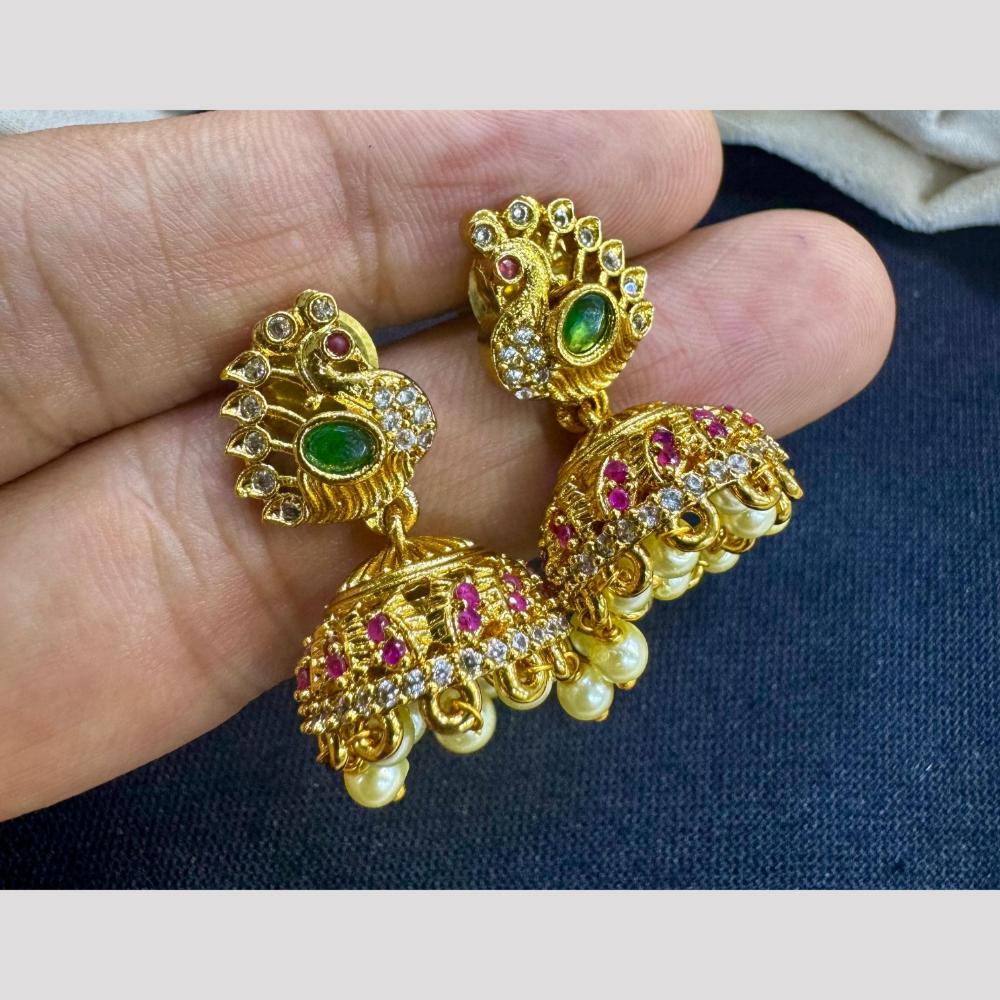 Manisha Jewellery Elegant Gold Plated Pota Stone And Austrian Jhumki Earrings