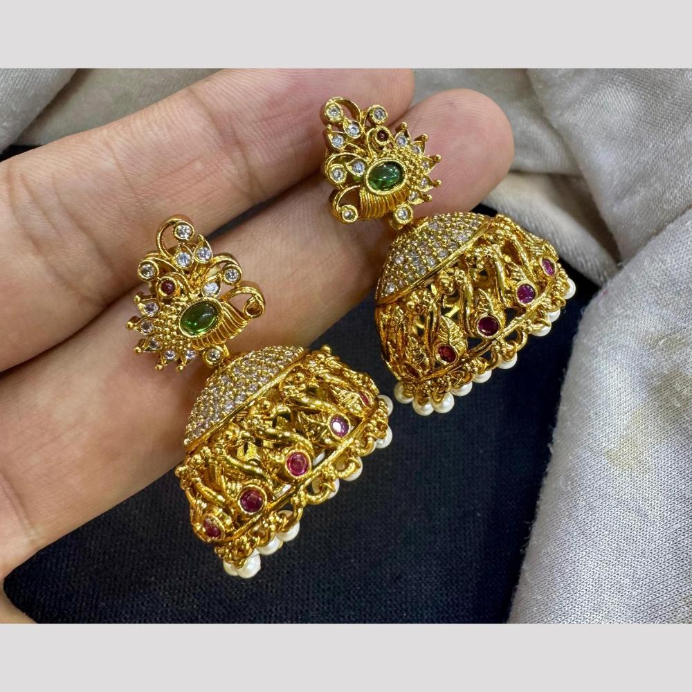 Manisha Jewellery Elegant Gold Plated Pota Stone And Austrian Jhumki Earrings
