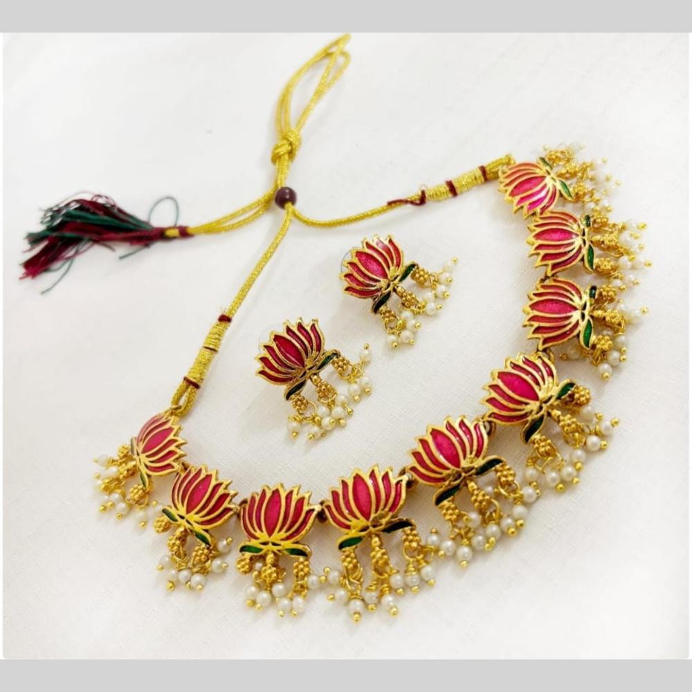 Manisha Jewellery Kemp Stone Necklace Set with Intricate Detailing OF Lotus Design