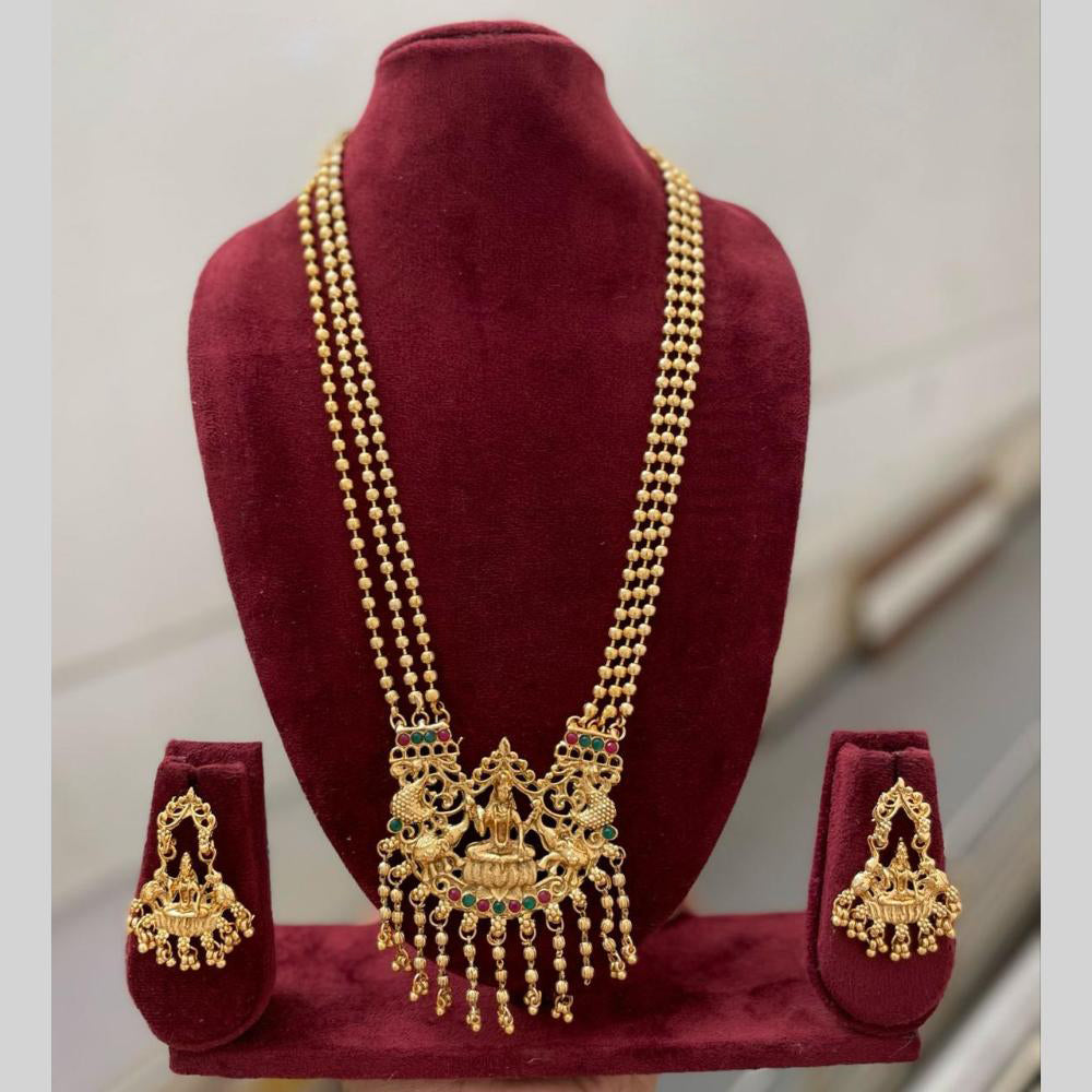 Manisha Jewellery Long Temple Necklace Set With Goddess Lakshmi Engraving