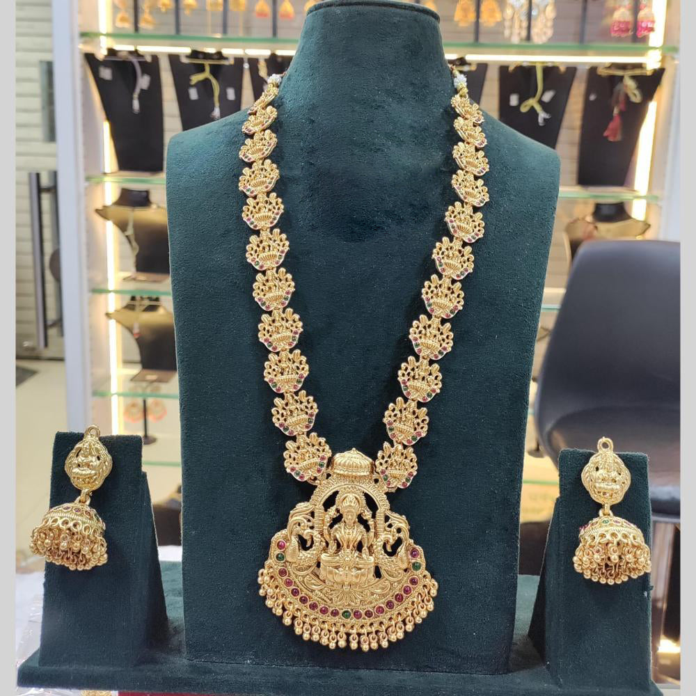 Manisha Jewellery Long Temple Necklace Featuring Lakshmi Devi Motif in Antique Gold