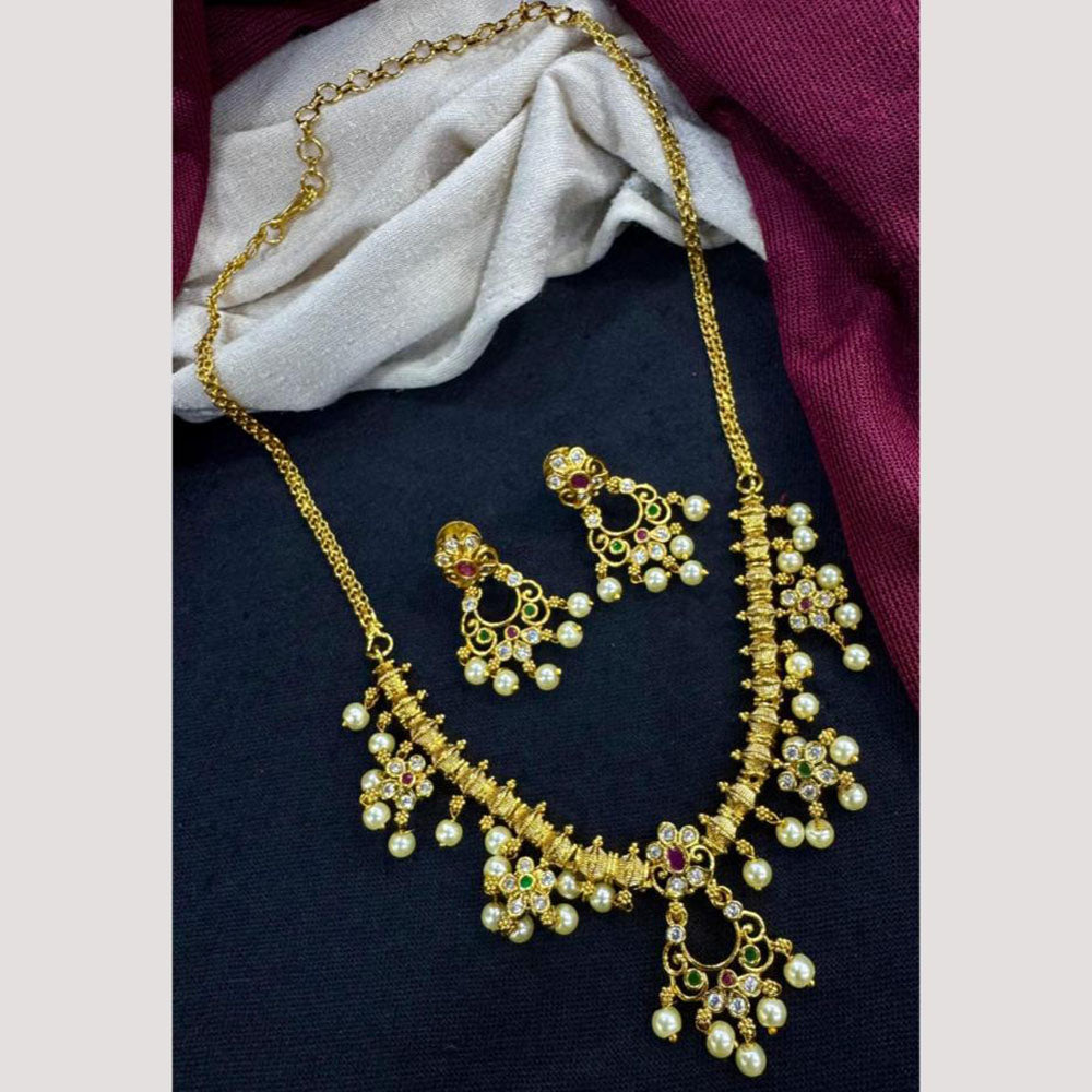 Manisha Jewellery Timeless Grace Austrain Stone And Pearls Necklace Set