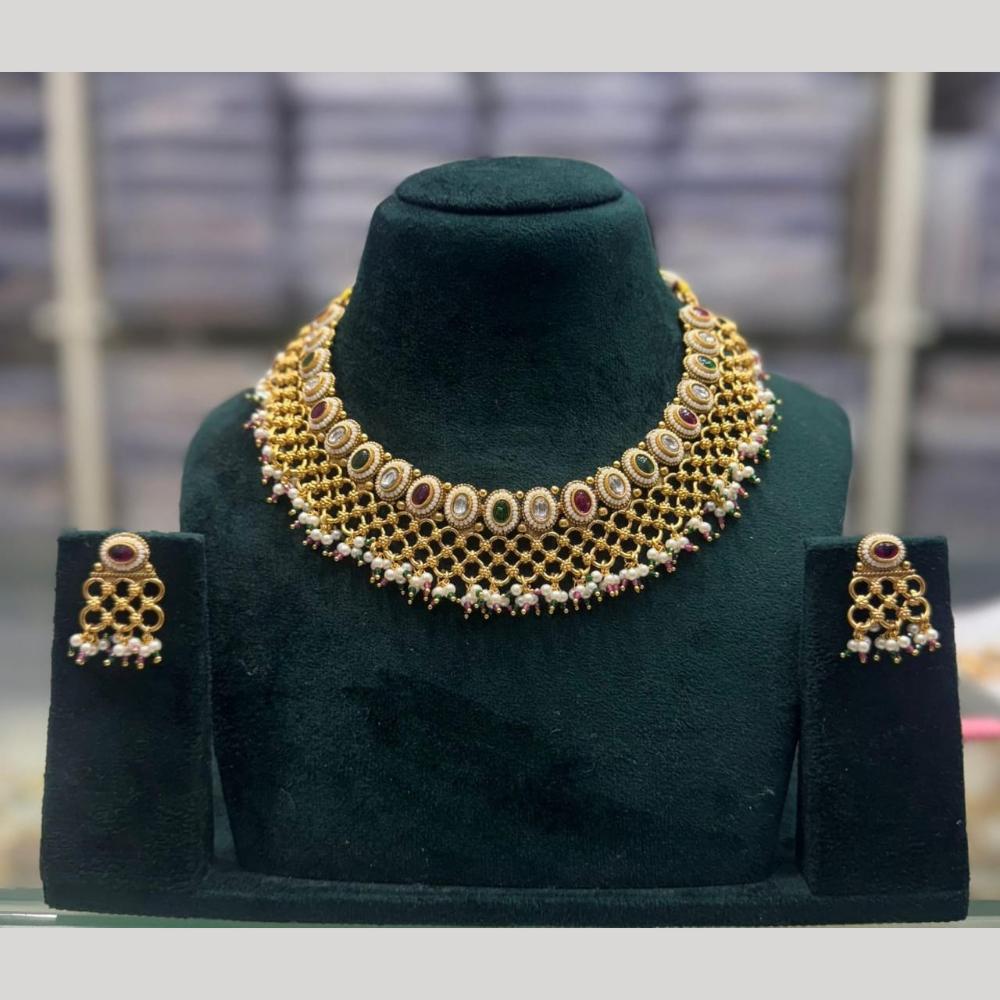 Manisha Jewellery Elegant Pota & Pearl Stone Necklace Set with Matching Earrings