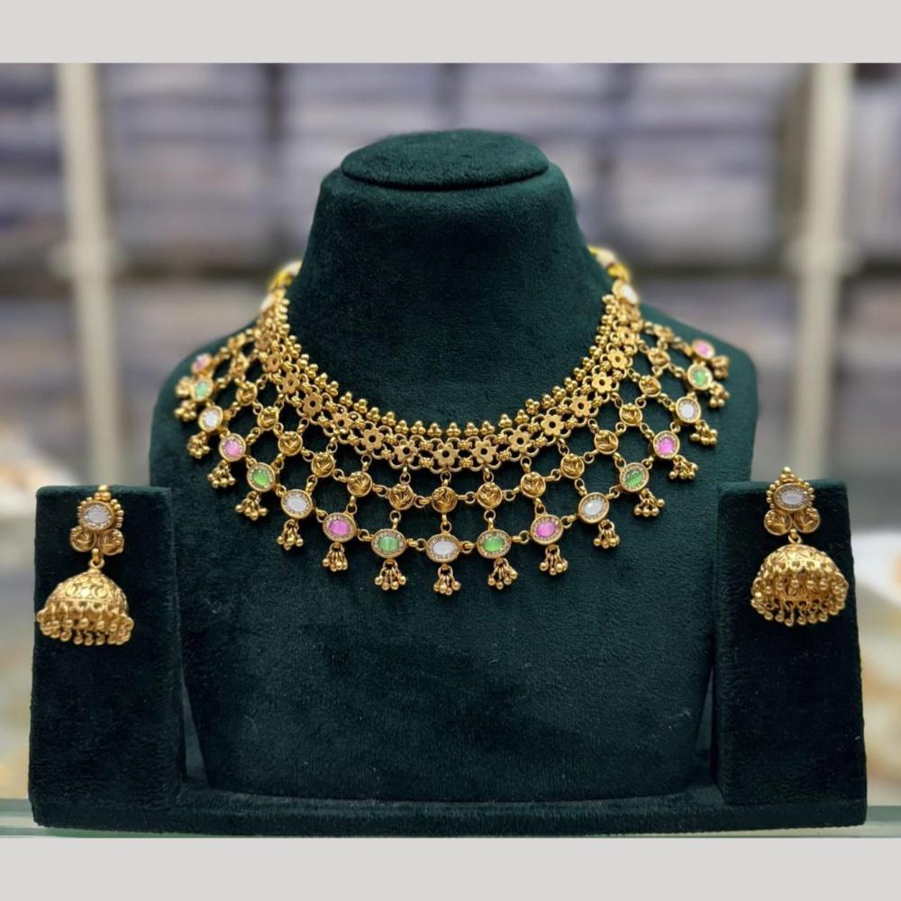 Manisha Jewellery Elegant Pota & Pearl Stone Necklace Set with Matching Earrings