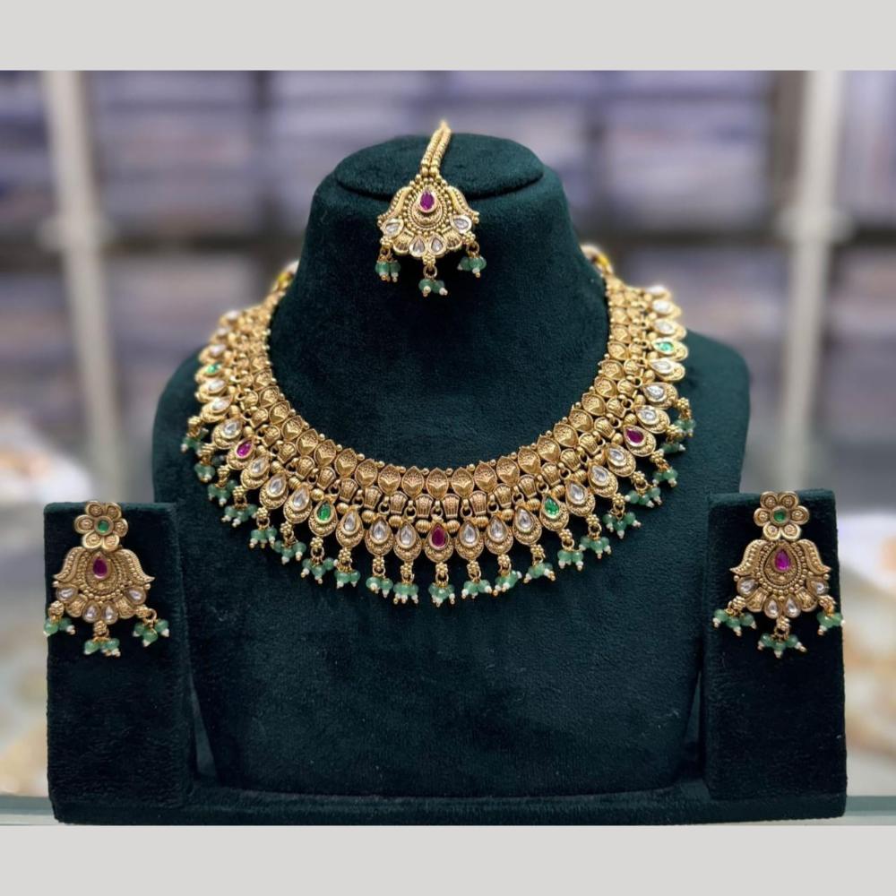 Manisha Jewellery Classic Pota Stone Necklace Set With Maangtikka For Festive Wear