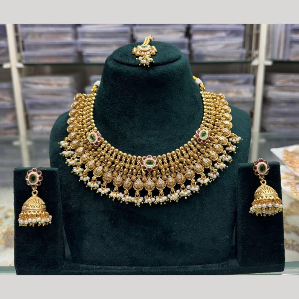 Manisha Jewellery Ethnic Pota Stone Necklace Set With Maangtikka For Wedding & Festive Wear