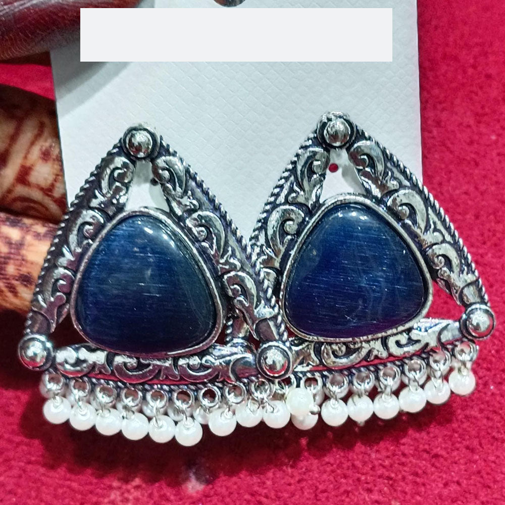 Manisha Jewellery Oxidised Pota Stone And Pearl Dangler Earrings