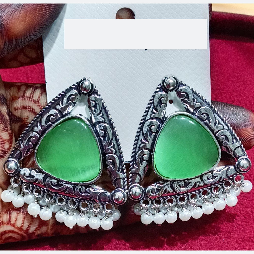 Manisha Jewellery Oxidised Pota Stone And Pearl Dangler Earrings