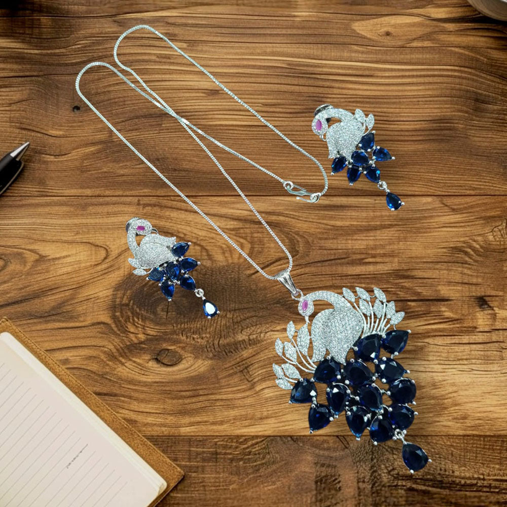 Manisha Jewellery Peacock Design American Diamond Necklace Set