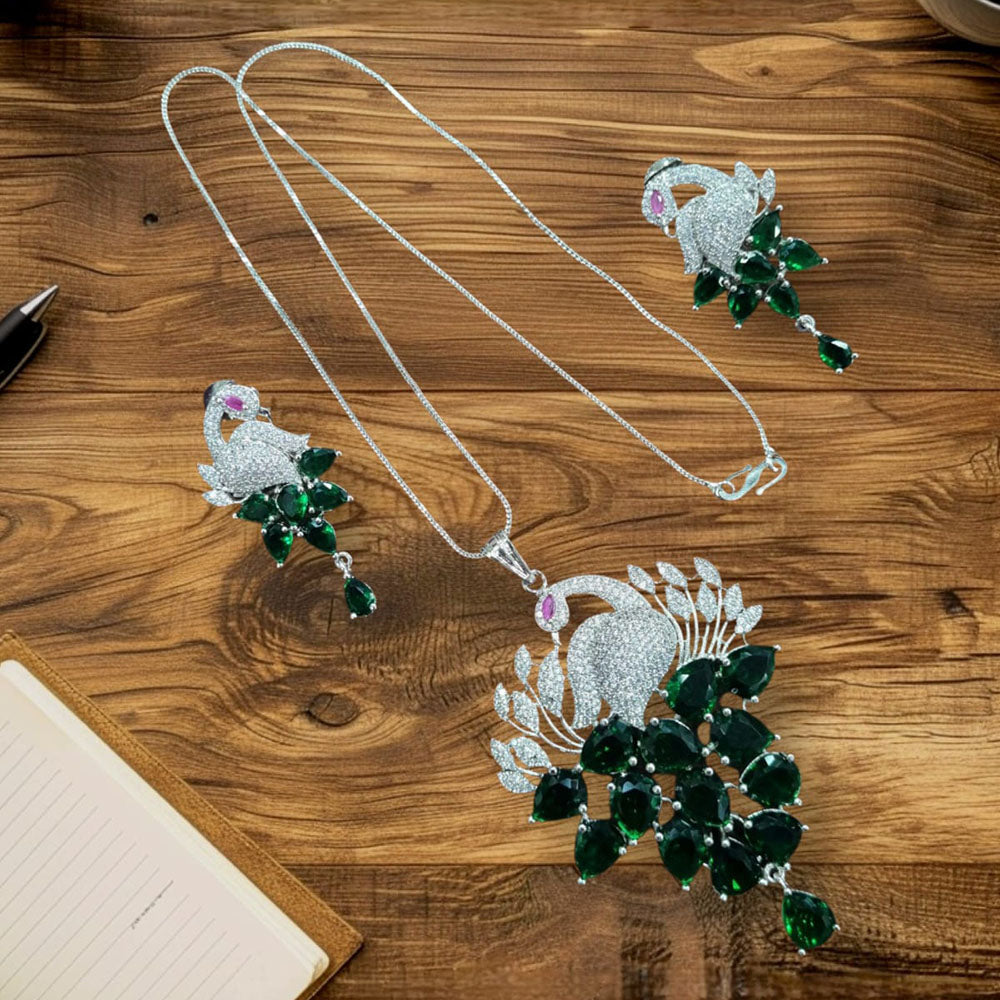 Manisha Jewellery Peacock Design American Diamond Necklace Set