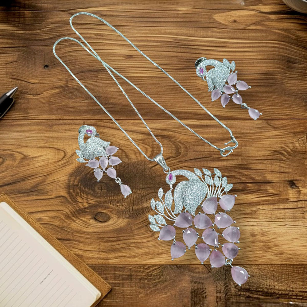 Manisha Jewellery Peacock Design American Diamond Necklace Set