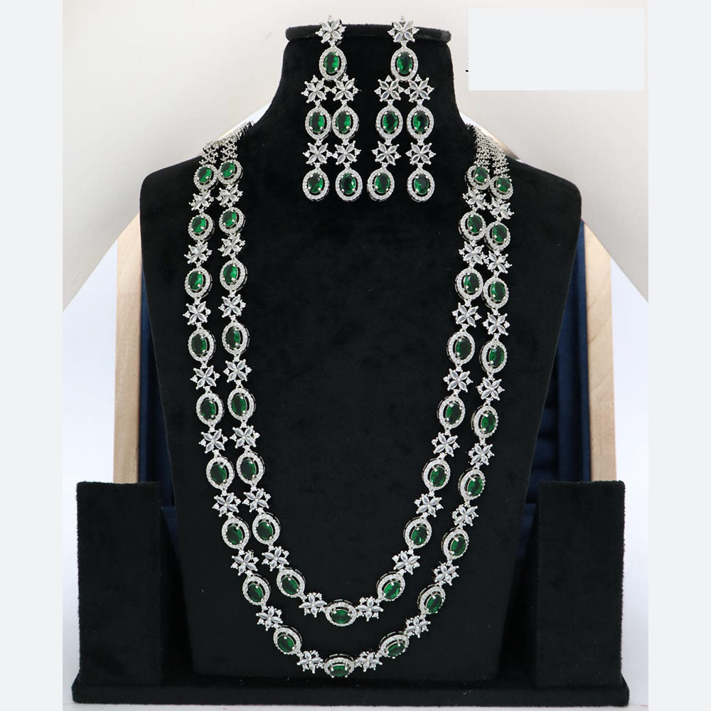 Manisha Jewellery American Diamond Double Layer Long Necklace Set