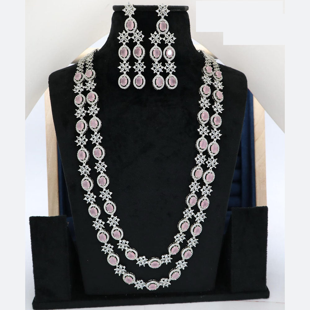 Manisha Jewellery American Diamond Double Layer Long Necklace Set