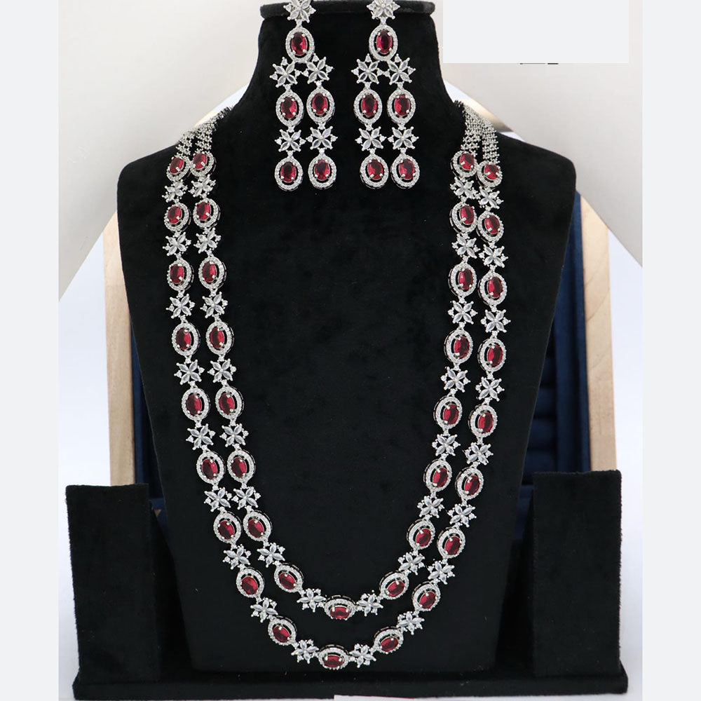 Manisha Jewellery American Diamond Double Layer Long Necklace Set