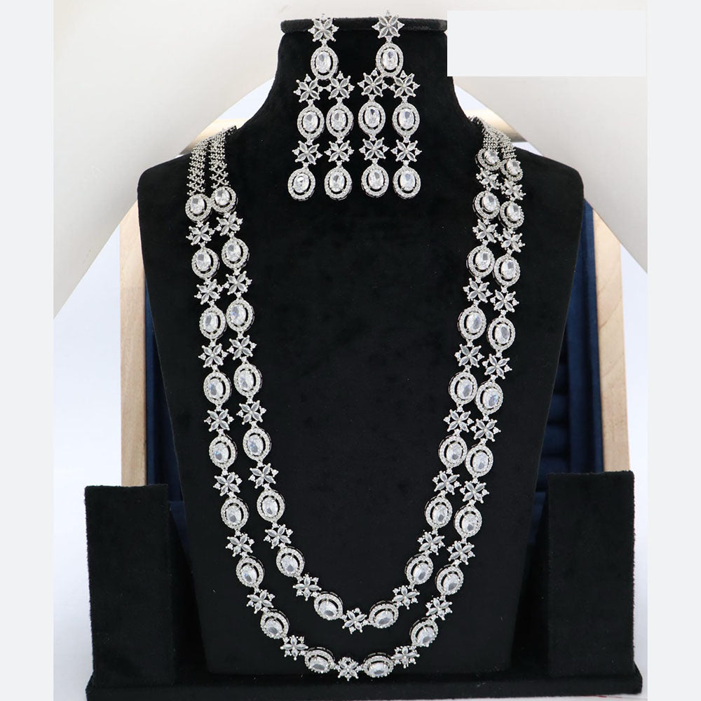 Manisha Jewellery American Diamond Double Layer Long Necklace Set