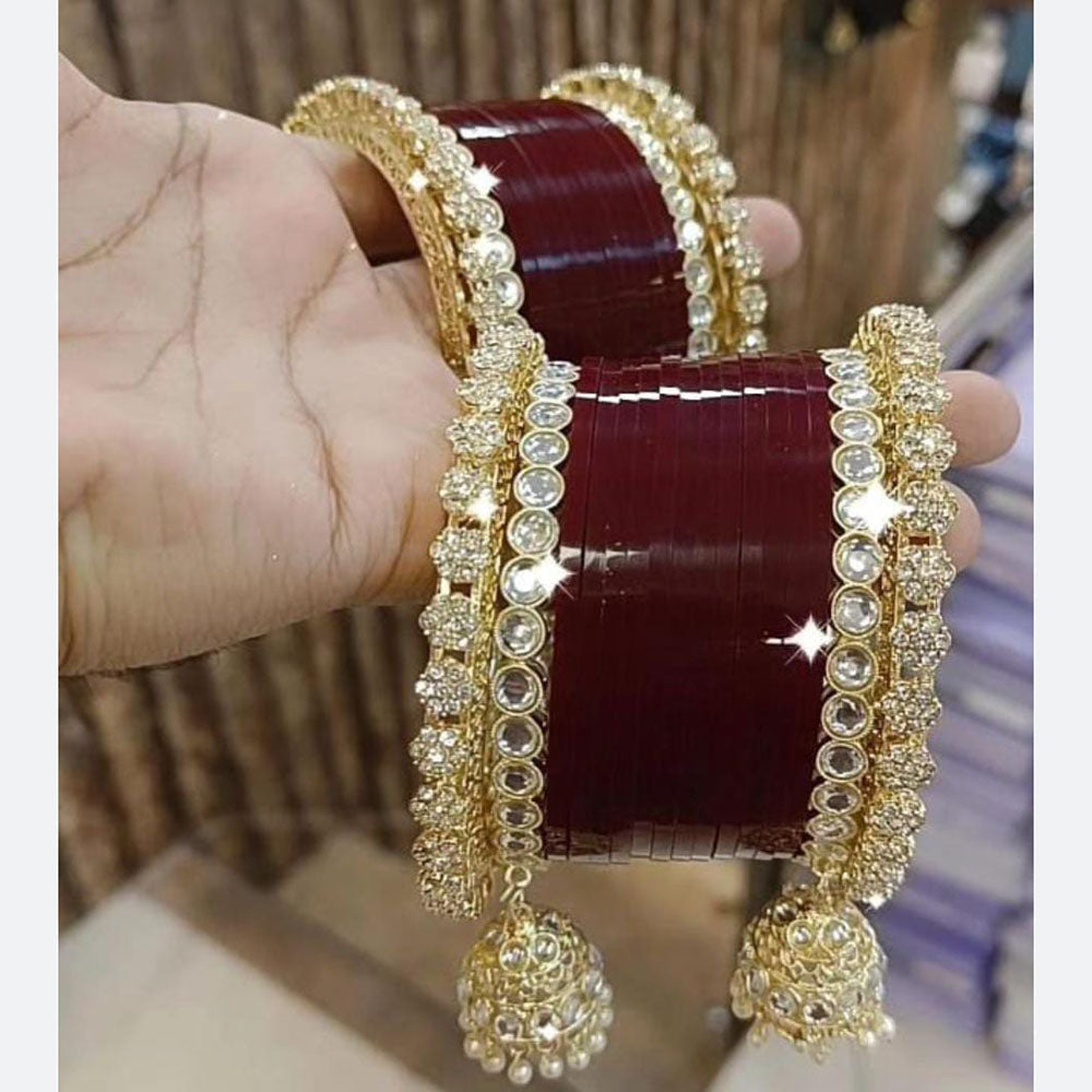 Manisha Jewellery Ethnic Kundan Stone And Pearl Bangles Set