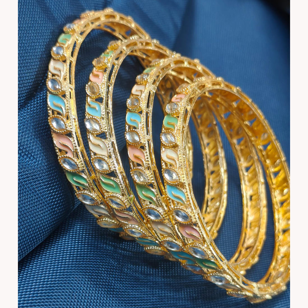 Manisha Jewellery Elegant Pota Stone Kada Bangles Set With Meenakari Work Detailing