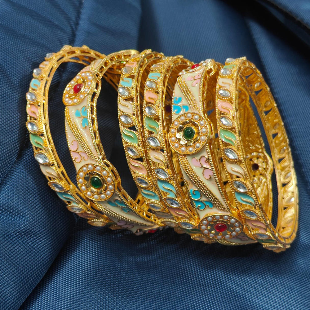Manisha Jewellery Elegant Pota Stone Kada Bangles Set With Meenakari Work Detailing